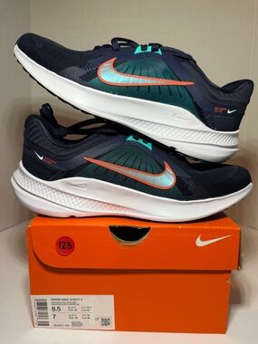 Nike Women’s Quest 5 Sneakers - Navy with Teal & Orange Accents